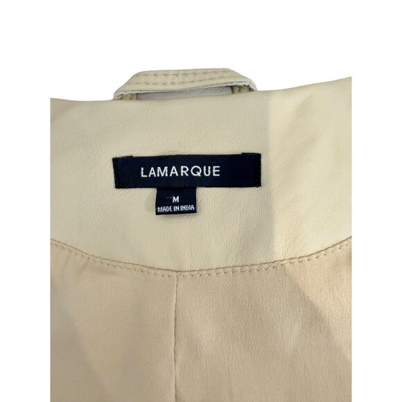 LAMARQUE Cream cropped leather biker jacket - Size M - Picture 4 of 5